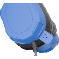Blue MAXCases Extreme Headset with braided cable, inline volume control, built-in microphone, and 3.5mm connector.
