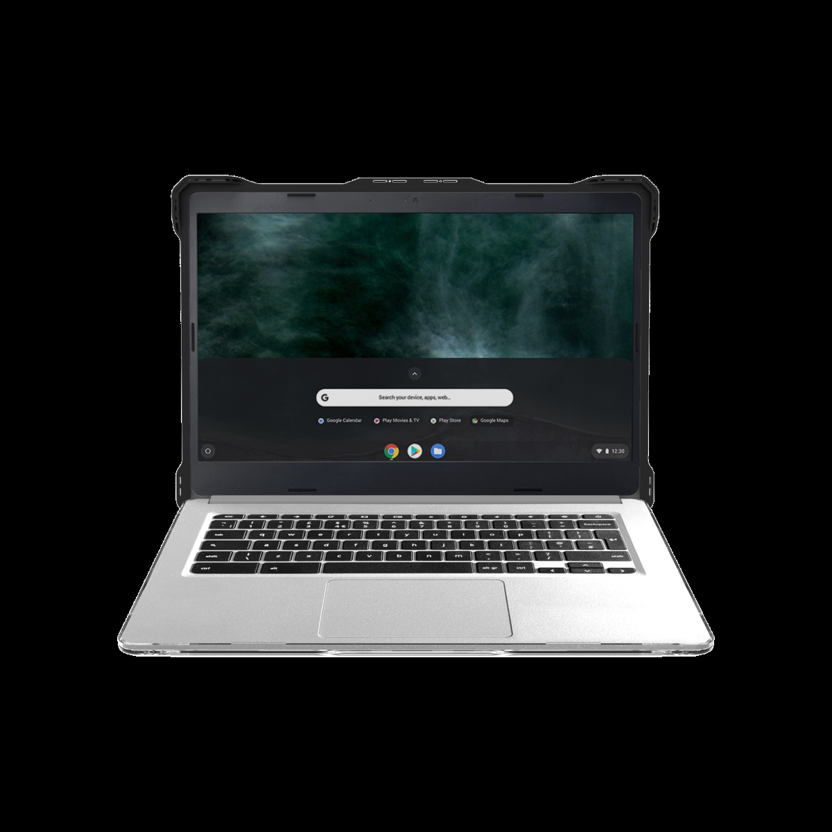 Black clamshell case for HP G7 G6 Chromebook, featuring a durable design, transparent front, and a textured surface for enhanced grip.