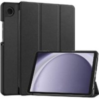 Black folio case for Samsung Galaxy Tab A11, featuring a tri-fold cover and precise cutouts for camera and ports.