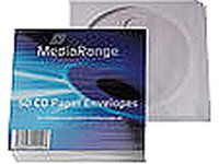 White optical disc case sleeve for one disc, featuring a clear front and a colorful MediaRange logo on the packaging, designed for protective storage.