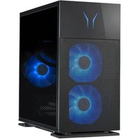 Black MEDION ERAZER Engineer X30 PC tower with blue LED fans and sleek front panel design.