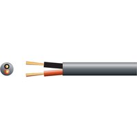 Black Mercury 100m heavy duty insulated speaker cable, dual core, red and black wires, 7.8mm diameter, 15A capacity.
