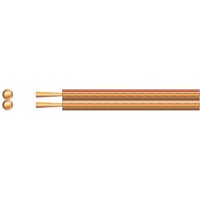 Transparent heavy-duty speaker cable, 100m, dual copper strands, 4.5 x 9mm, 246 strands, 10A capacity.