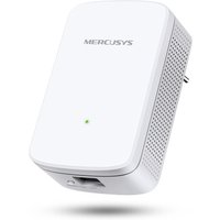 White Mercusys 300 Mbps Wi-Fi Range Extender with compact design, LED indicator, and side ventilation grilles.