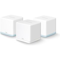 White Mercusys AC1200 mesh Wi-Fi system with three cube units, subtle logo on top, and light blue base accents.