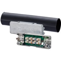 METZ CONNECT 130863-01-E network extender, silver casing, exposed circuit board, black cylindrical connector.