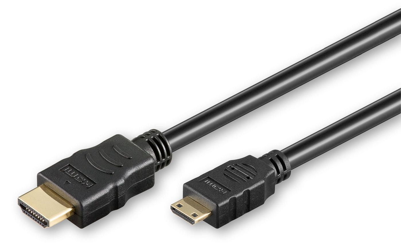 Black Microconnect 4K HDMI a-C cable, 5 meters long, featuring gold-plated connectors for enhanced signal quality and durable plastic housing.