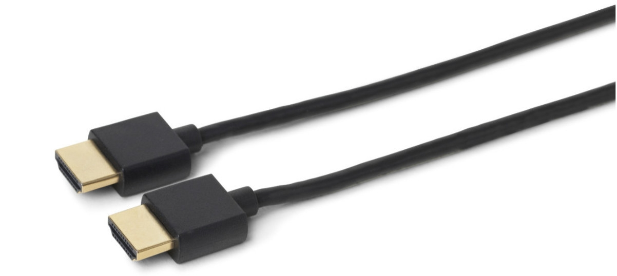 Black slim 3m HDMI cable with gold-plated connectors on both ends, designed for 4K video transmission.