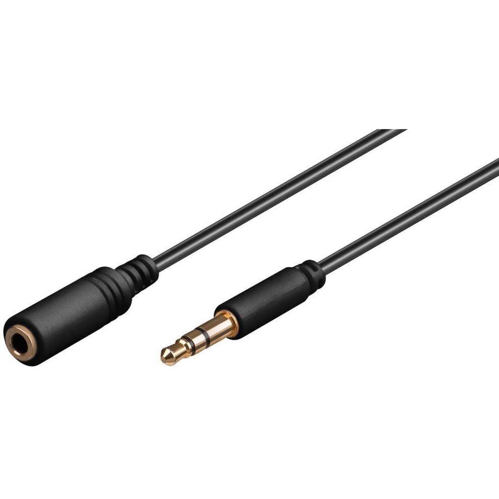Black 3-meter audio cable featuring a 3.5mm male connector on one end and a 3.5mm female connector on the other, designed for durable audio connections.