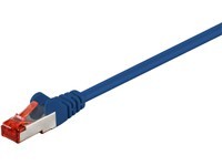 Blue 0.5 M Cat6 F/UTP networking cable with a transparent connector and red clip, designed for reliable data transmission.
