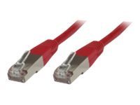 Red 0.5 m Cat6 F/UTP networking cable with metal connectors on both ends, designed for high-speed data transmission.