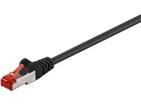 Black 0.5 M Cat6 F/UTP networking cable with a sturdy connector featuring a transparent red clip, designed for reliable data transmission.