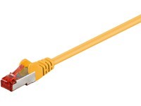 Yellow 0.5 m Cat6 F/UTP networking cable with a clear plastic connector and a red clip, designed for reliable data transmission.