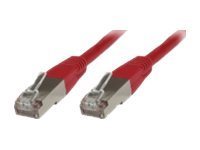 Red 1.5-meter Cat6 F/UTP networking cable with metallic connectors on both ends, designed for reliable data transmission.