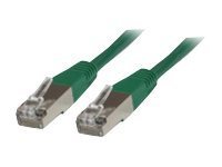 Green 1-meter Cat6 F/UTP networking cable with metallic connectors on both ends, designed for high-speed data transmission.