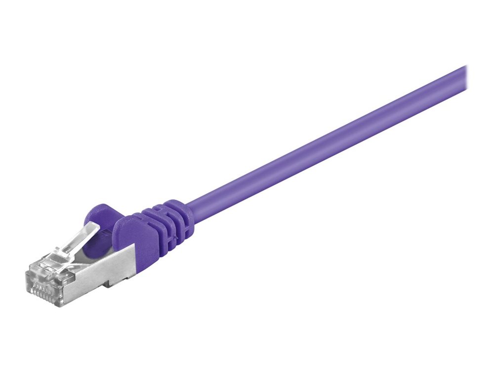 Purple 1-meter Cat6 F/UTP networking cable with a clear plastic RJ45 connector, featuring a flexible design and durable material for reliable connectivity.