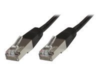 Black 1-meter Cat6 F/UTP networking cable featuring clear plastic connectors and metal shielding for enhanced durability and performance.