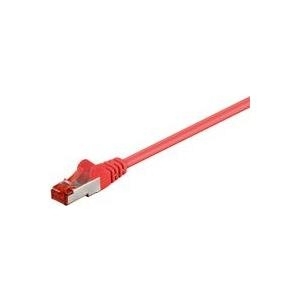Red 3-meter Cat6 F/UTP networking cable with transparent connectors, designed for high-speed data transmission, featuring a durable, flexible design.