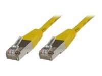 Yellow 3-meter Cat6 F/UTP networking cable with transparent connectors and metal shielding, designed for reliable data transmission.