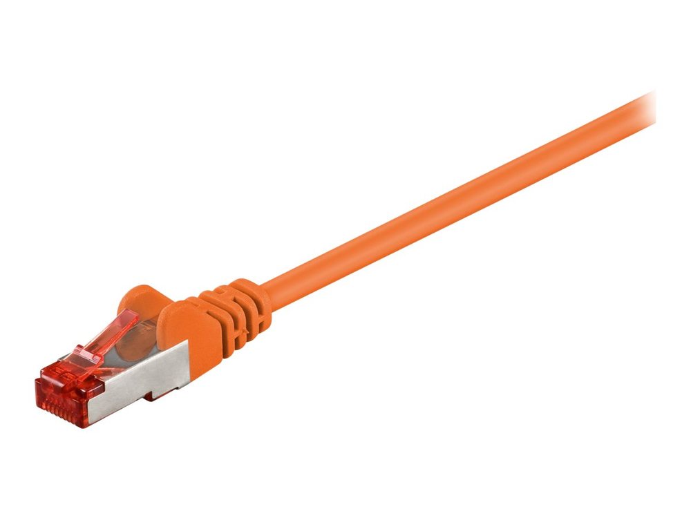 Bright orange networking cable with a 5-meter length, featuring a sturdy F/UTP design and a transparent connector with a red clip at one end.