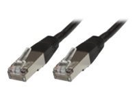 Black 7.5-meter Microconnect Cat6 F/UTP networking cable featuring durable connectors with a transparent plastic cover on each end.