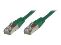 Green 10-meter Cat6 F/UTP networking cable with metal connectors on both ends, designed for high-speed data transmission.