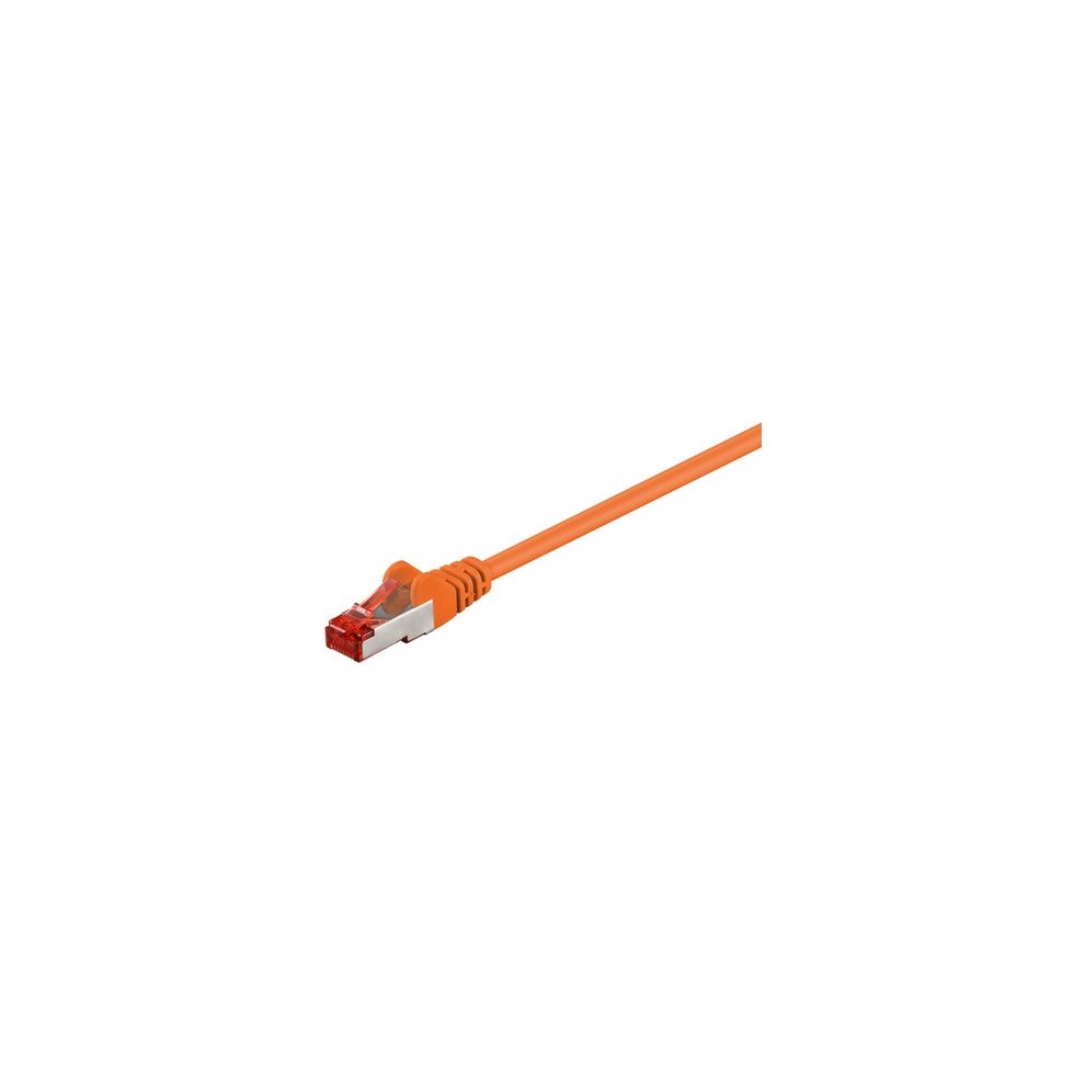 Orange Microconnect B-FTP610O networking cable, 10 meters long, Cat6 F/UTP, featuring a durable design with a clear plastic connector and a vibrant orange sheath.