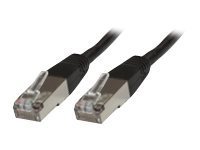 Black 10-meter Cat6 F/UTP networking cable featuring durable connectors with transparent plastic ends and a sleek design for reliable data transmission.