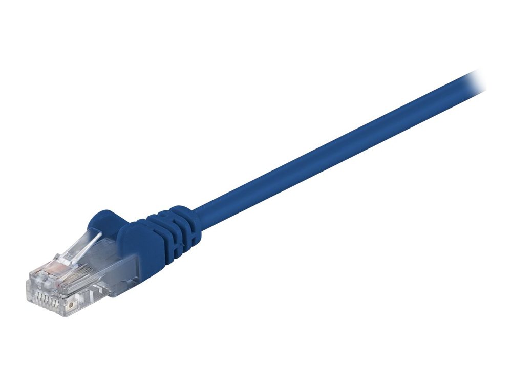 Blue 0.25 m Cat5e U/UTP networking cable with a transparent RJ45 connector, featuring a sturdy plastic casing and flexible design for easy connectivity.