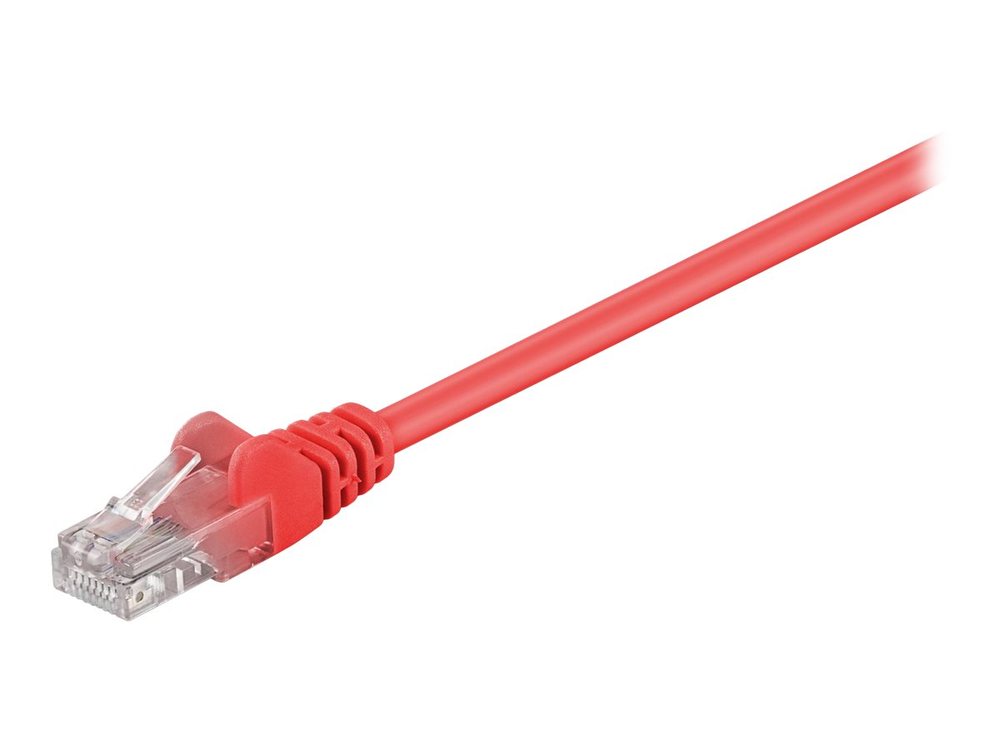 Red 0.25 m Cat5e U/UTP networking cable with a clear plastic RJ45 connector, featuring a flexible and durable design for reliable data transmission.