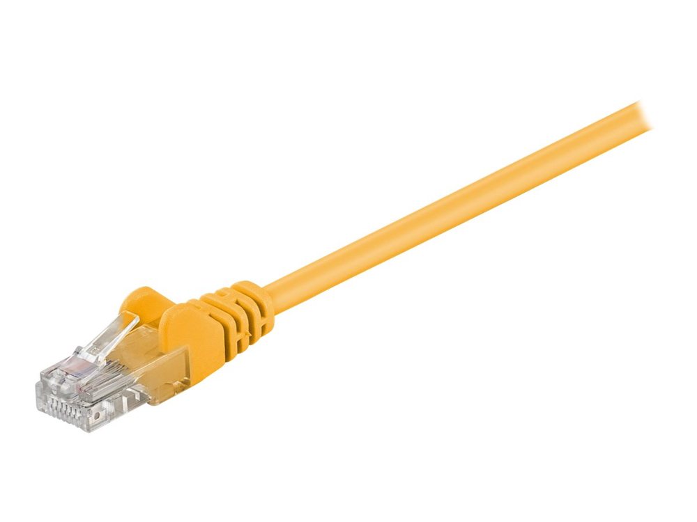 Yellow 0.25 m Cat5e U/UTP networking cable with a clear plastic connector, featuring eight pins visible through the connector end.