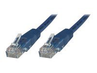 Blue 0.5 m Cat5e U/UTP networking cable with transparent connectors on both ends, designed for reliable data transmission.
