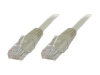 Grey 3-meter Cat5e U/UTP networking cable with clear plastic connectors on both ends, designed for reliable data transmission.