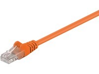 Orange 3-meter Cat5e U/UTP networking cable with a clear plastic connector, designed for reliable data transmission.