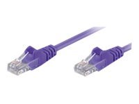 Purple 3-meter Cat5e U/UTP networking cable with clear plastic connectors on both ends, designed for reliable data transmission.