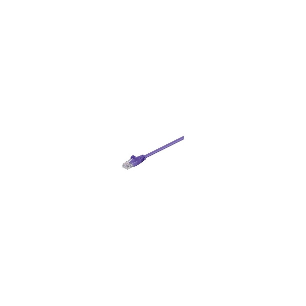 Purple 7.5-meter Microconnect Cat5e U/UTP networking cable with a transparent connector at one end, designed for reliable data transmission.