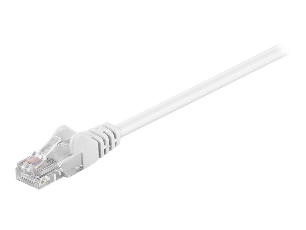 White 7.5-meter Microconnect B-UTP5075W networking cable, featuring a U/UTP Cat5e design with a clear plastic RJ45 connector on one end.