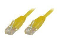 Yellow 20-meter Cat5e U/UTP networking cable with clear plastic connectors at both ends, designed for reliable data transmission.