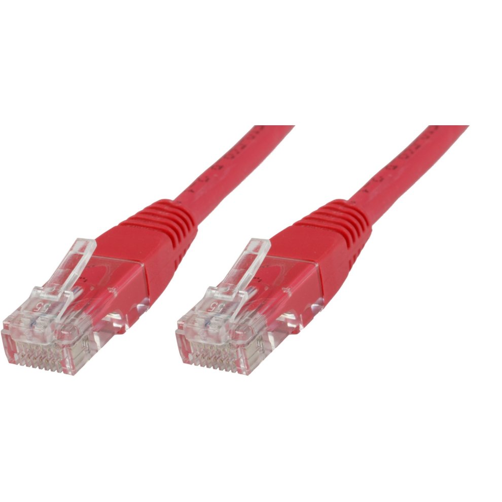 Red 0.25 m Cat6 U/UTP networking cable with clear plastic connectors on both ends, designed for reliable data transmission.