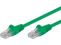 Green 1-meter Cat6 U/UTP networking cable with clear plastic connectors on both ends, designed for reliable data transmission.