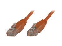Orange 1-meter Cat6 U/UTP networking cable with clear plastic connectors on both ends, designed for high-speed data transmission.