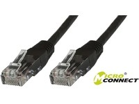 Black 1-meter Cat6 U/UTP networking cable with transparent connectors, featuring a durable design for reliable data transmission by Microconnect.