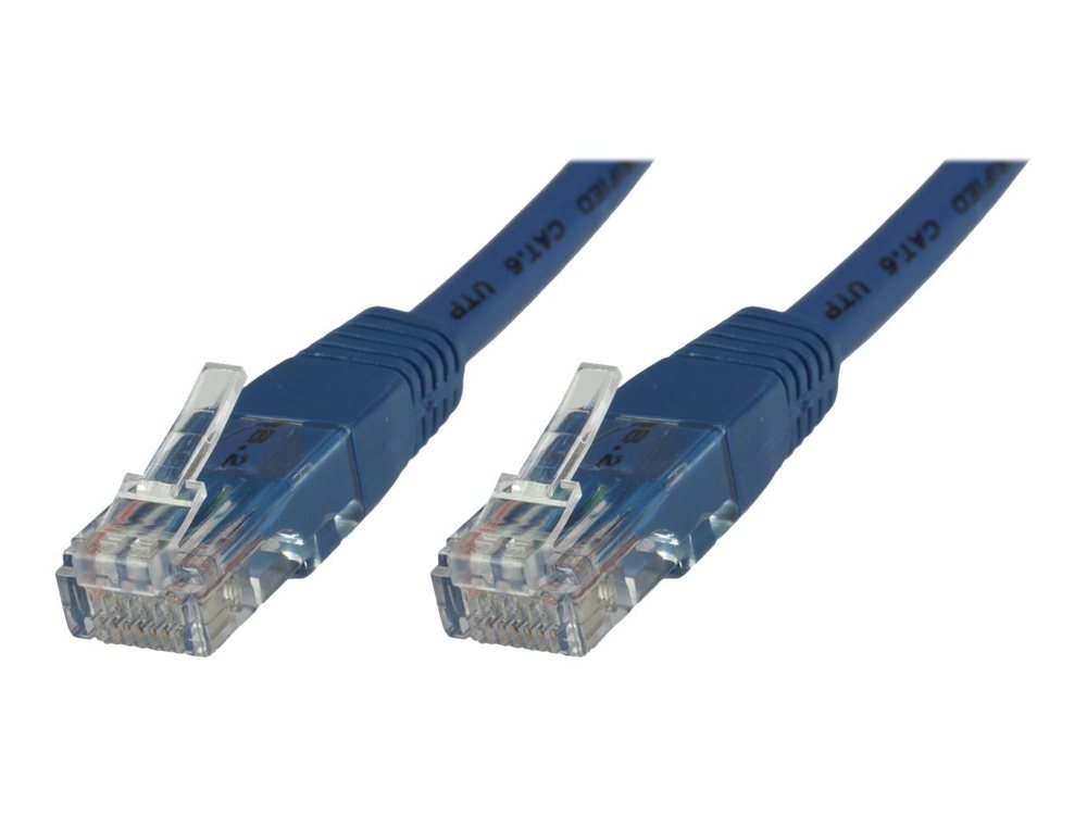 Blue 2-meter Cat6 U/UTP networking cable featuring transparent connectors on both ends, designed for reliable data transmission.