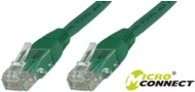 Green 2-meter Microconnect Cat6 U/UTP networking cable with transparent connectors on both ends, designed for high-speed data transmission.