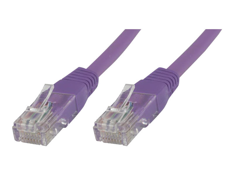 Purple 2-meter Cat6 U/UTP networking cable with clear plastic connectors at both ends, designed for reliable data transmission.