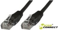 Black 3-meter Microconnect Cat6 U/UTP networking cable featuring clear plastic connectors on both ends for reliable data transmission.