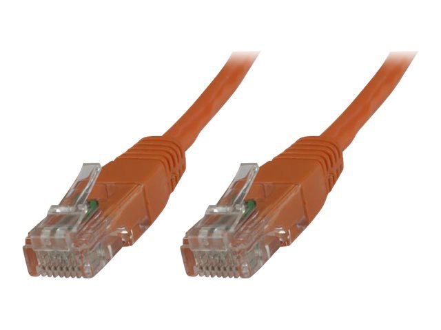 Bright orange networking cable, 5 meters long, featuring two clear plastic connectors with metal pins, designed for Cat6 U/UTP (Unshielded Twisted Pair) connections.