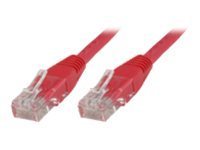Red 7.5-meter Cat6 U/UTP networking cable with clear plastic connectors on both ends, designed for reliable data transmission.