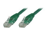 Green 10-meter Cat6 U/UTP networking cable with transparent connectors on both ends, designed for reliable data transmission.