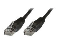 Black 10-meter Cat 6 twisted pair patch cable with solid LSOH material, featuring clear plastic connectors on both ends, designed for 10Gbps data transmission.